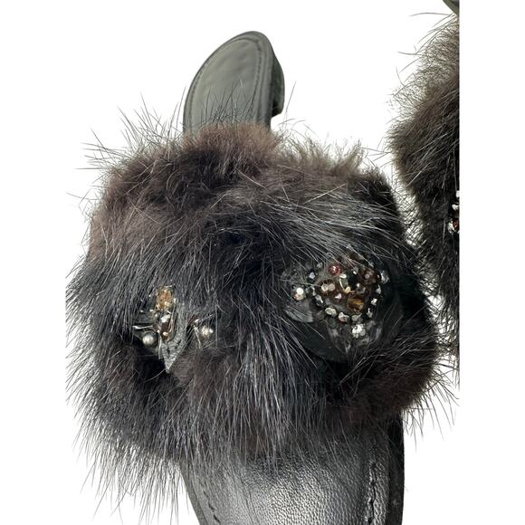 Louis Vuitton Black Fur Jeweled Slide Sandals Women’s EU 39 Luxury Designer - Picture 8 of 9